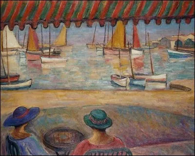 Qui a peint "Terrasse de café sur le port de l'île d'Yeu" ?