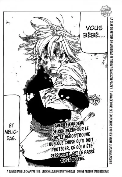 Que dit Méliodas à Zaratras à propos de bébé Elizabeth lorsqu'il revient de Danafoll ?