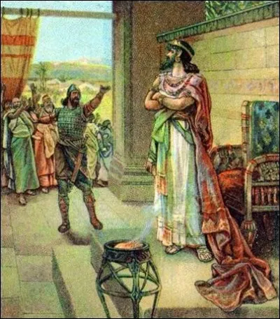 Nadab Roi d'Isra&euml;l en 900 av J. -C devant son g&eacute;n&eacute;ral et futur assassin. Qui est-il ?