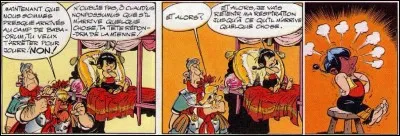 Dans cet album, on rencontrera un ami d'Idéfix. Le petit chien n'hésitera pas à l'imiter dans un geste de colère, de revendication que l'on ne doit pas imiter ! Egalement, on se rendra compte qu'Astérix a inventé (probablement accidentellement) une activité dite culturelle que beaucoup aimerait bien voir disparaître.
Je ne vous donnerai pas son nom à l'étranger !
Qui est-il ?