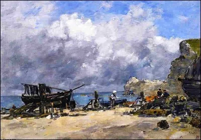 Qui a représenté ces "Bateaux de pêche et pêcheurs sur la plage" ?