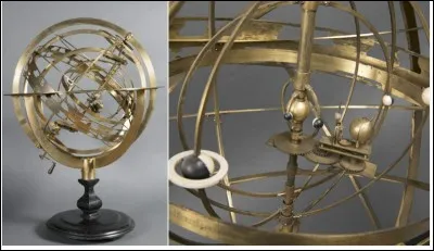 1725 : globe armillaire héliocentrée selon la conception de Copernic. On reconnaît, en 3e place à partir du centre, ... (Complétez !)