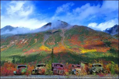 Des camions rouillés et abandonnés se confondent parfaitement avec ce paysage automnal, sur la North Canol Road. Cette photo est l'uvre de Robert Postma, photographe primé de paysages et d'animaux sauvages. Robert a beaucoup voyagé en Islande, en Afrique, en Amérique du Sud et chez lui.
De quel territoire nous provient cette photo ?