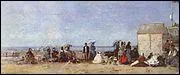 Quel peintre n  Honfleur a ralis la Plage  Trouville en 1864 ?