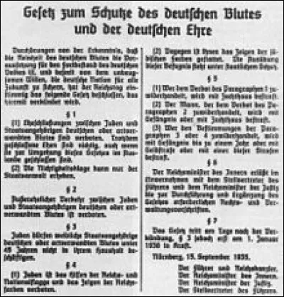 Quand sont mises en place les lois de Nuremberg en Allemagne ?