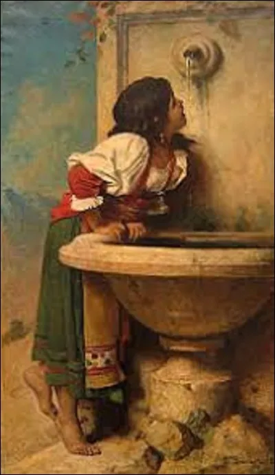 En 1875, quel peintre académique a exécuté ce tableau nommé ''Jeune fille romaine à la fontaine'' ?