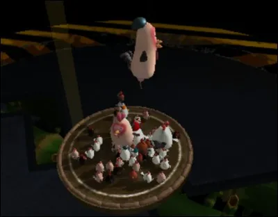 Quel est ce jeu dans lequel il y a des poulets sur une plateforme et le but est d'être le dernier à résister sur la plateforme ?