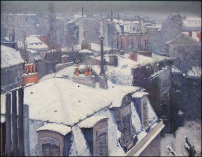 Qui a peint ce tableau intitulé "Vue de toits (effets de neige)" ?