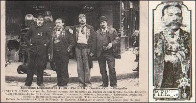 Pour les élections législatives de 1908, une candidature spontanée apparaît ! Le préfet de police s'en inquiète et demande une enquête ! Le rapport portera le titre « Réunions publiques organisées par un toqué » ! Il ne fera que 0,48 % des voix exprimées !
Qui est ce personnage qui se disait, aussi, roi honoraire du Congo ?