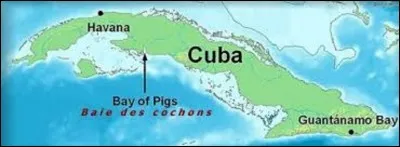Histoire : 
Le débarquement de la baie des Cochons est une tentative d'invasion militaire de Cuba par des exilés cubains soutenus par les Américains en avril 1961. Mille quatre cents personnes furent recrutées et entraînées par la C.I.A, l'objectif étant de renverser le nouveau gouvernement cubain établi par Fidel Castro. Cela fut un échec total. Qui gouvernait les États-Unis à cette époque ?