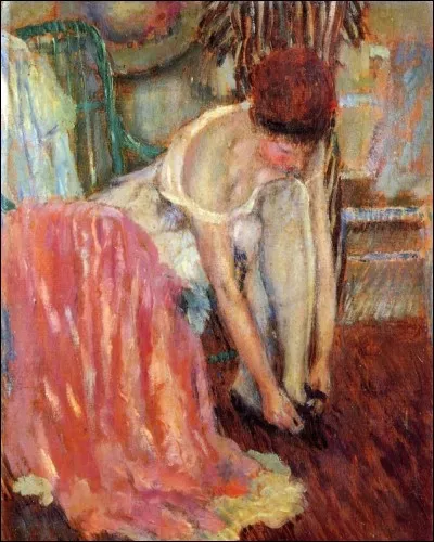 Qui a peint "Femme attachant ses chaussures" ?