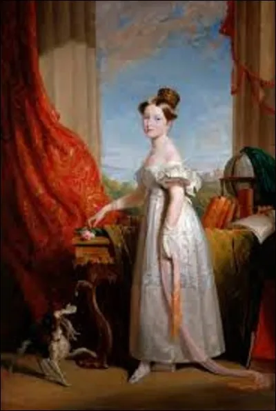 Peinture datant de 1833, ''Victoria avec son épagneul Dash'' est un tableau d'un peintre anglais spécialiste des portraits. Qui a signé cette toile ?