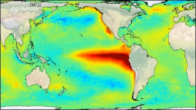 Perturbation climatique à l'échelle du Pacifique équatorial dont l'origine est mal connue, qui se produit une à deux fois par décennie et qui provoque une hausse de la température à la surface de l'eau.