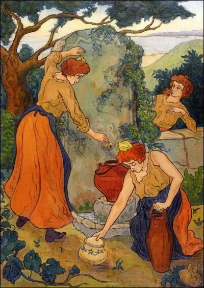Qui est l'auteur de la toile intitulée "Trois femmes et leurs pots à la fontaine" ?