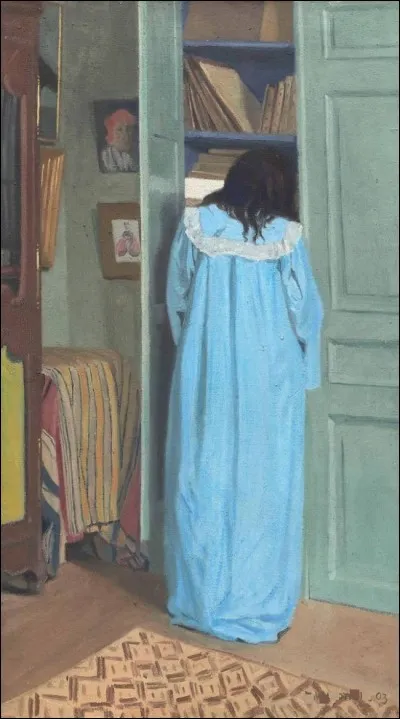 Qui a peint la toile "Intérieur, Femme en bleu fouillant dans une armoire" ?