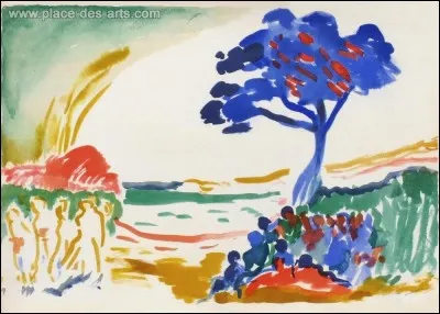 Qui a réalisé l'aquarelle "Paysage à l'arbre bleu" ?