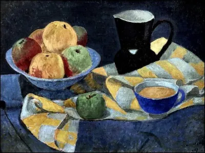 Qui est le peintre de "Pommes sur fond bleu" ?
