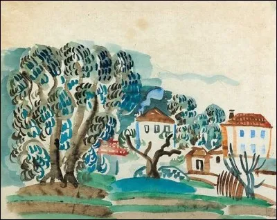 Qui a réalisé l'aquarelle "Oliviers et villas en Provence" ?