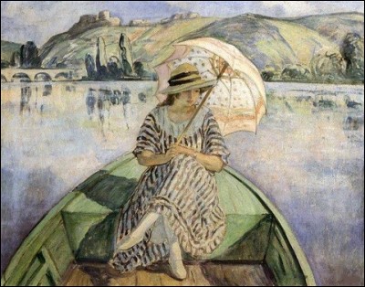 Qui a représenté cette "Femme à l'ombrelle dans une barque" ?
