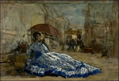 Qui est le peintre de cette "Femme en robe bleue sous une ombrelle" ?