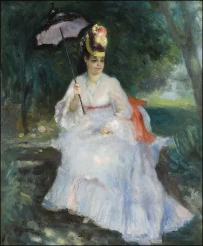 Sa toile se nomme "Femme a l'ombrelle assise dans le jardin :