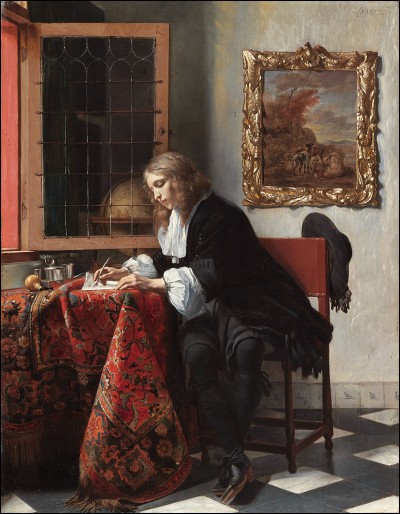 Quel peintre hollandais du XVIIe a réalisé le tableau "Homme écrivant une lettre" ?