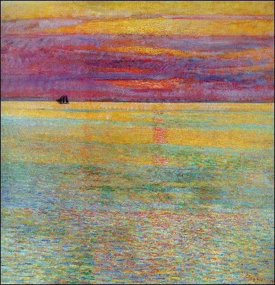 Quel impressionniste am&eacute;ricain est l'auteur du tableau "Coucher de soleil sur la mer" ?