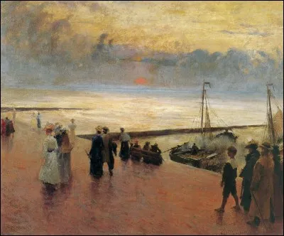 Quel luministe belge a peint le tableau "Coucher de soleil &agrave; Ostende" pr&eacute;sent ici ?