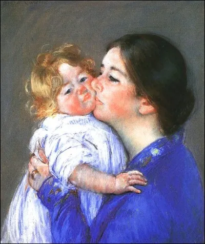 Ce tableau intitulé "Un baiser pour bébé Anne" est l'uvre d'une peintre impressionniste. C'est  Cassatt.