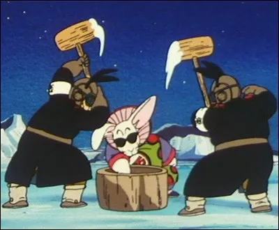Toujours dans Dragon Ball, à quel endroit Son Goku emmène-t-il le Gang des Lapins pour les punir ?