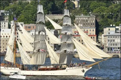 On le voit ici, en départ pour une Transat Québec Saint-Malo. Navire à coque d'acier, construit à Hambourg en 1911. Il est gréé de trois mâts : il est enregistré à Rotterdam et a été complètement restauré en 1985, puis en 1992. Le voilier sert à l'entraînement, aux voyages autour du globe et aux grandes courses. Il peut atteindre 13 noeuds.
Quel est ce voilier qui a fait des circumnavigations ?