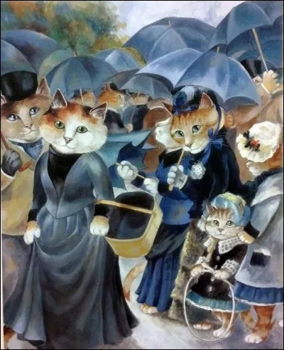 La véritable toile qui a inspiré cette parodie s'intitule "Les Parapluies". Qui en est l'artiste ?