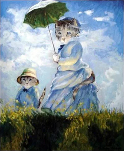 Voici la chatte à l'ombrelle ! Mais de qui était le tableau initial ?