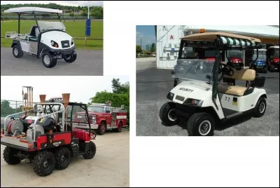 Ces drôles de petits véhicules ont chacun leur fonction : une pour les agents de sécurité, le second pour les pompiers du site et le dernier joue le rôle de l'ambulance. Comment se nomment-ils ?