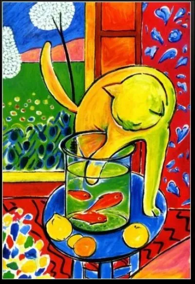 Qui a peint ce chat coquin qui veut s'amuser avec les poissons ?