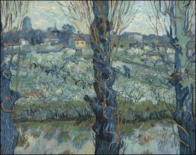 Qui a réalisé le tableau "Verger en fleurs avec vue d'Arles" ?