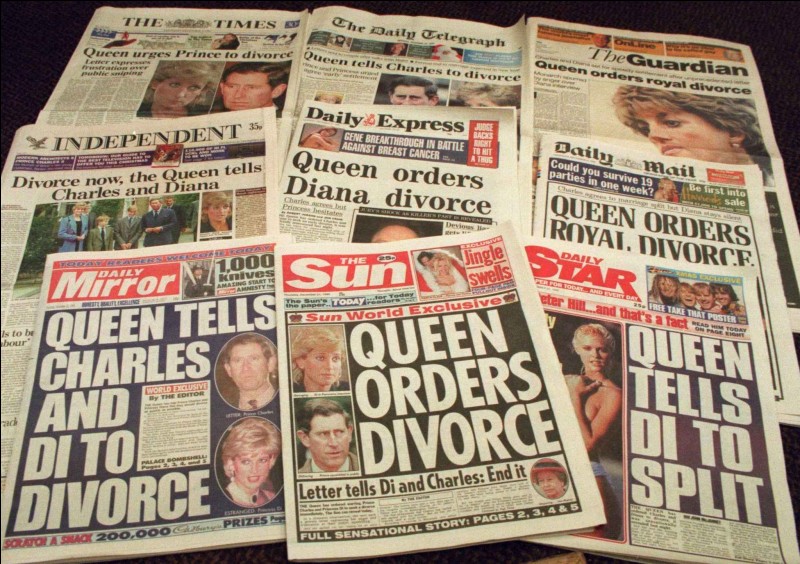 Présenté comme un conte de fée, le mariage entre Lady Diana et le prince de Galles se terminera par un camouflet. D'ailleurs, les 2 époux prononcent leur divorce en :