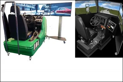 Pour terminer la visite à l'intérieur de l'entreprise, ces simulateurs de conduite permettent aux candidats de bien s'entraîner en vue de l'examen final. De quel type de simulateur s'agit-il ici ?