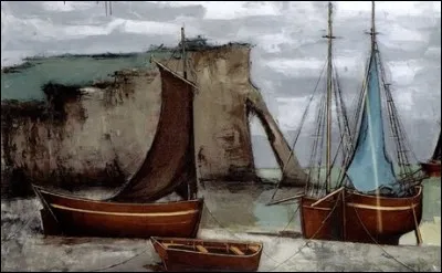 Qui a peint "Etretat, barques aux pieds des falaises" ?
