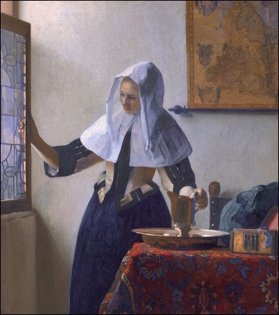 Quel peintre hollandais du XVIIe a réalisé le tableau "Jeune femme à l'aiguière" ?