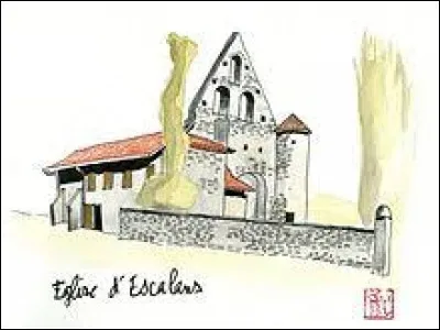 Voici une aquarelle représentant l'église Saint-Jean-Baptiste d'Escalans. Commune de l'arrondissement de Mont-de-Marsan, elle se situe dans le département ...