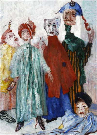 Quel peintre a réalisé la toile intitulée "Les Masques singuliers", connu pour avoir représenté beaucoup de scènes morbides avec des masques ou des squelettes ?