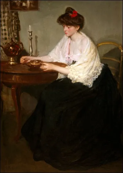 Et voici encore une femme au chignon représentée par le peintre américain :