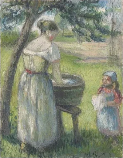 Qui a représenté cette "Femme lavant du linge avec enfant" ?