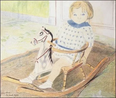 Qui est l'artiste du tableau intitulé "Petit enfant sur un cheval à bascule" ?