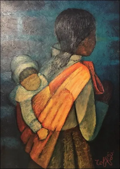 Qui a peint cette mère portant son enfant ?