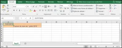 La cellule A1 contient une date. Dans la cellule B2, j'ai affiché facture du mois de : suivi du nom du mois et de l'année de la cellule A1, avec mise à jour automatique en cas de modification de la date de la cellule A1. Veuillez choisir une formule correcte.