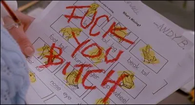 Qu'a écrit Chucky sur la copie du contrôle d'Andy ?