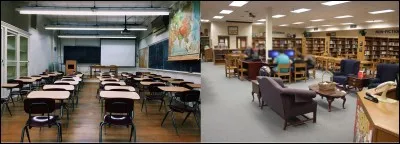 À quelques encablures de la question précédente, dans un bâtiment se trouvent une salle de classe et une bibliothèque. Dans la vie de tous les jours, comment appelle-t-on ce type d'endroit ?