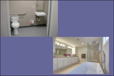 Dans chacune des chambres, il y a une salle d'eau. D'après l'image, les toilettes sont...